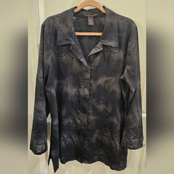 SARA ISABELLA Ombre Floral Burnout Linen-blend Tunic Sz XL Whimsygoth Lagenlook - Picture 1 of 5